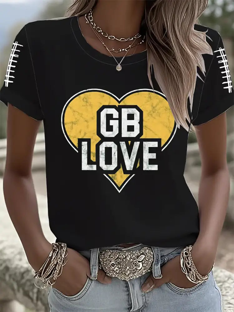 Women’s Football Print short sleeved T shirt Black / S