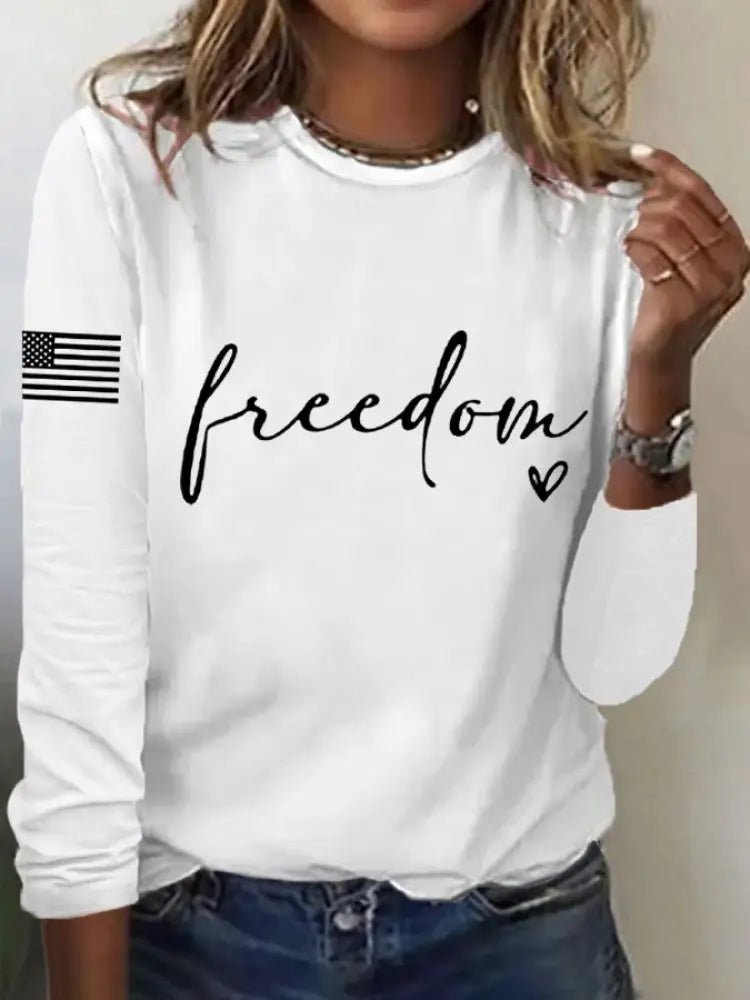 Women’s Freedom Charlie Kirk USA Flag Print Long Sleeve T-Shirt White / S