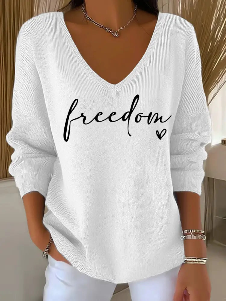 Women’s Freedom Charlie Kirk V-Neck Long-Sleeve Top White / S