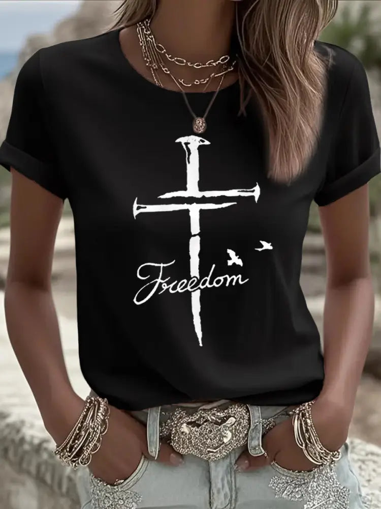 Women’s Freedom Cross Faith Charlie Kirk Tee Black / S