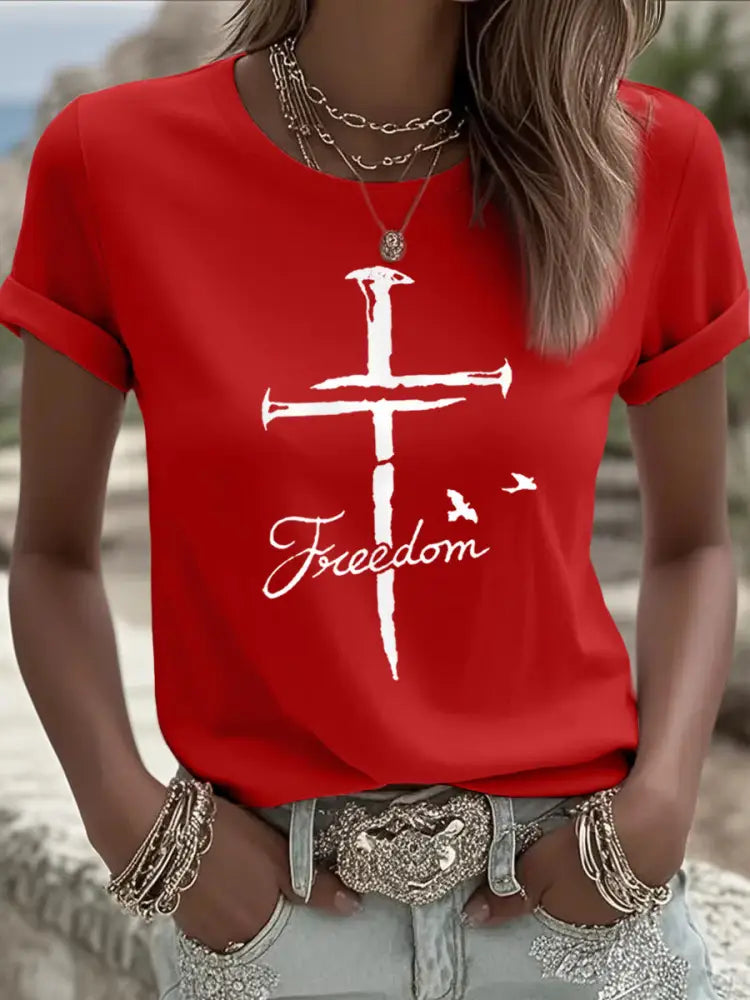 Women’s Freedom Cross Faith Charlie Kirk Tee Red / S