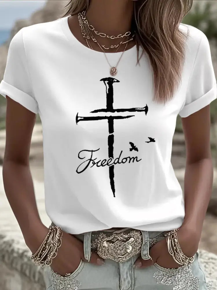 Women’s Freedom Cross Faith Charlie Kirk Tee White / S