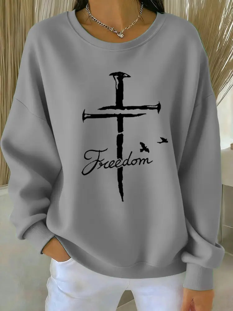 Women’s Freedom Cross Faith Sweatshirt Light Gray / S