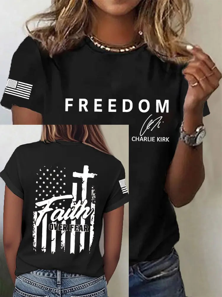 Women’s Freedom Is Not Free R.I.P Charlie Kirk Short Sleeve T-Shirt Black / S