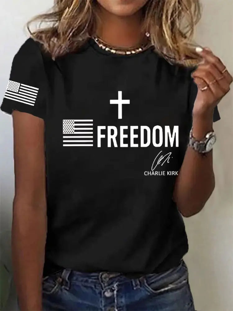 Women’s Freedom Is Not Free R.I.P Charlie Kirk Short Sleeve T-shirt Black / S