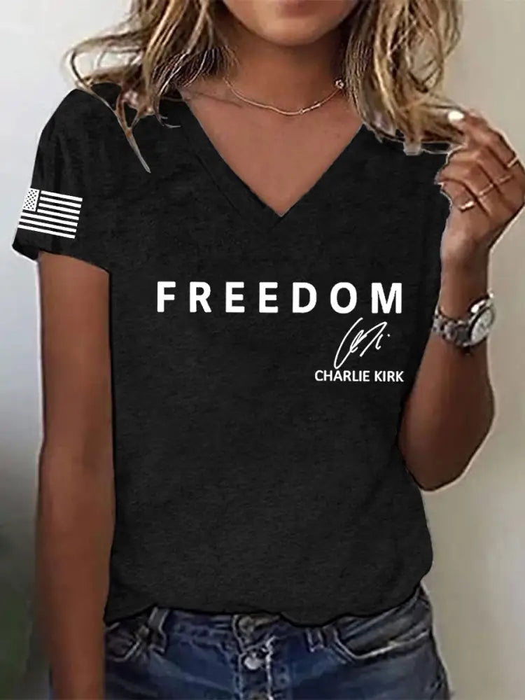 Women’s Freedom Is Not Free R.I.P Charlie Kirk Short Sleeve T-Shirt Black / S