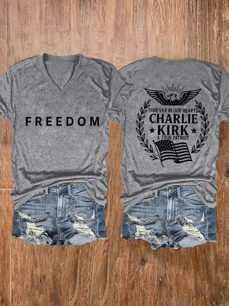 Women’s Freedom Is Not Free R.I.P Charlie Kirk Short Sleeve T-shirt Light Gray / S