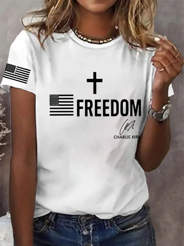 Women’s Freedom Is Not Free R.I.P Charlie Kirk Short Sleeve T-shirt White / S