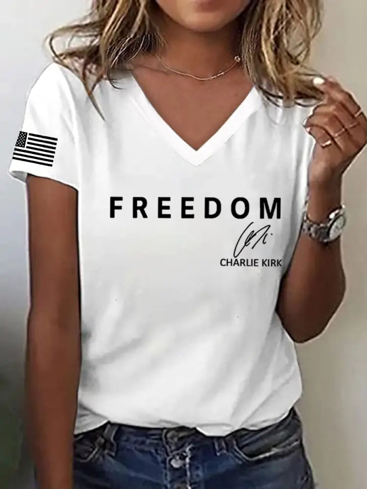 Women’s Freedom Is Not Free R.I.P Charlie Kirk Short Sleeve T-Shirt White / S