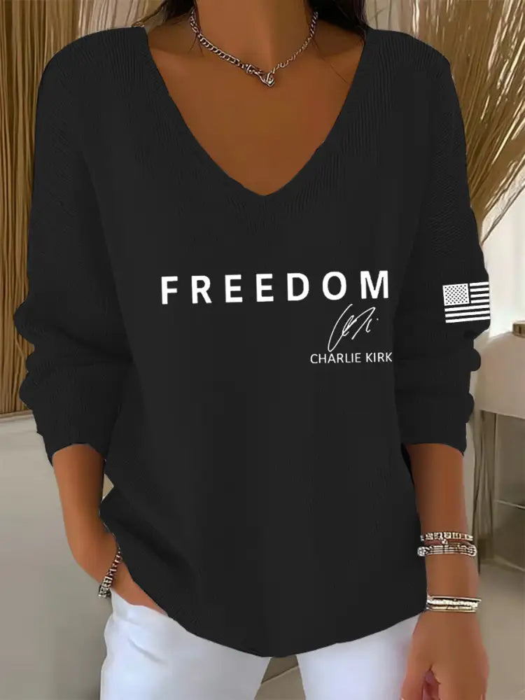 Women’s Freedom Is Not Free R.I.P Charlie Kirk V-Neck Ribbed Top Black / S