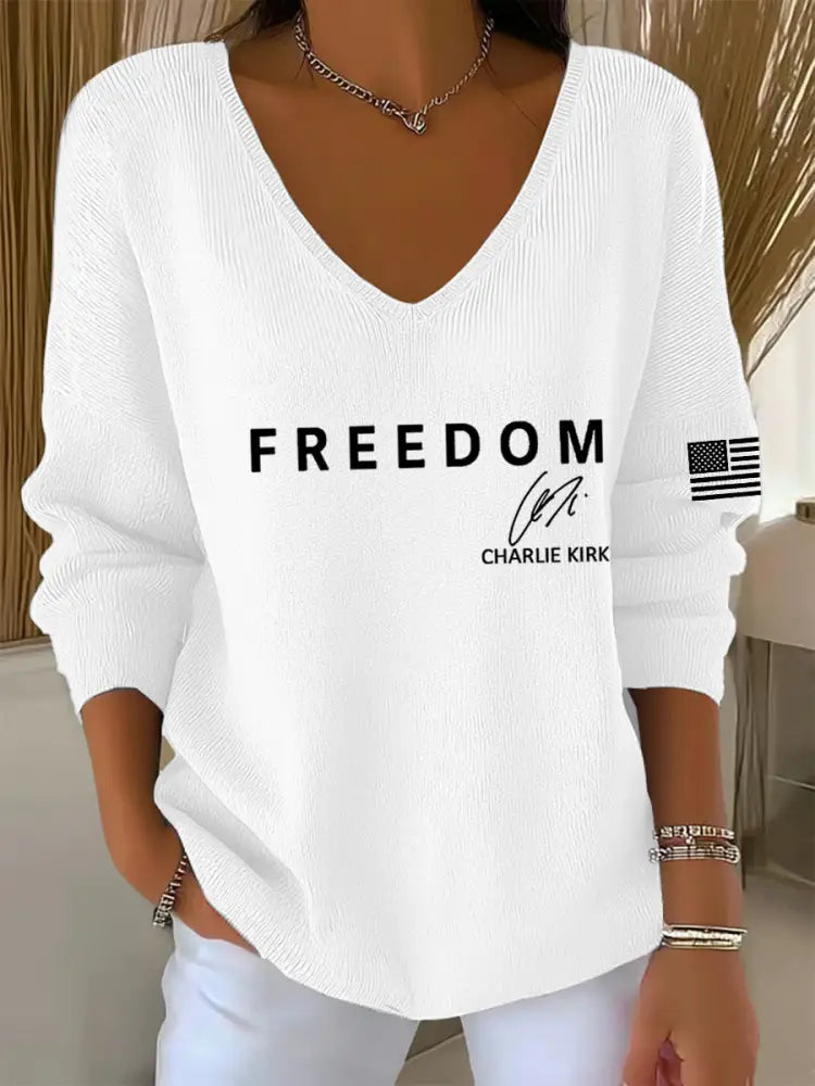 Women’s Freedom Is Not Free R.I.P Charlie Kirk V-Neck Ribbed Top White / S