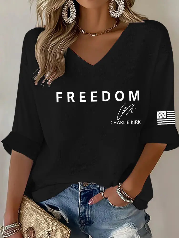 Women’s Freedom Is Not Free R.I.P Charlie Kirk Waffle T-shirt Black / S