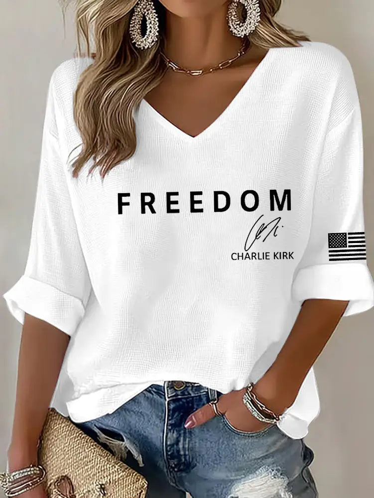 Women’s Freedom Is Not Free R.I.P Charlie Kirk Waffle T-shirt White / S