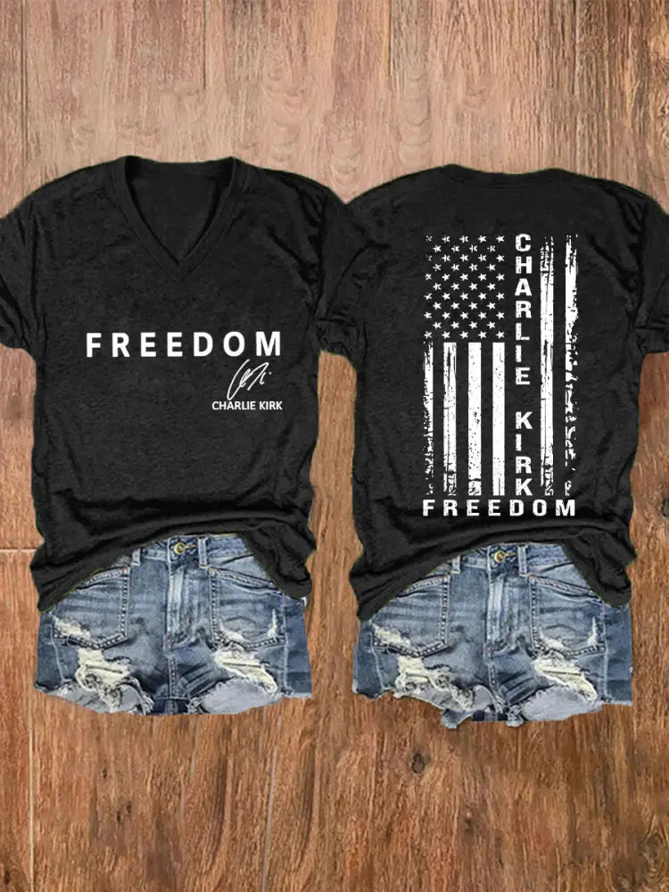 Women’s Freedom Is Not Free This is the Turning Point R.I.P Charlie Kirk Print Short Sleeve T-Shirt Black / S