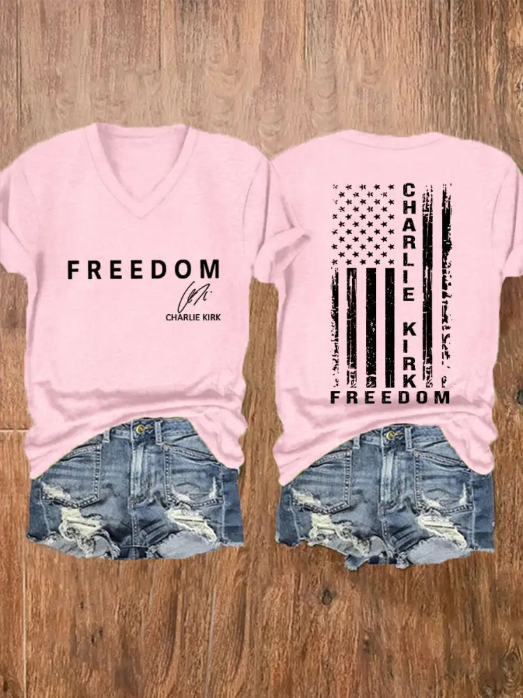 Women’s Freedom Is Not Free This is the Turning Point R.I.P Charlie Kirk Print Short Sleeve T-Shirt Light Pink / S
