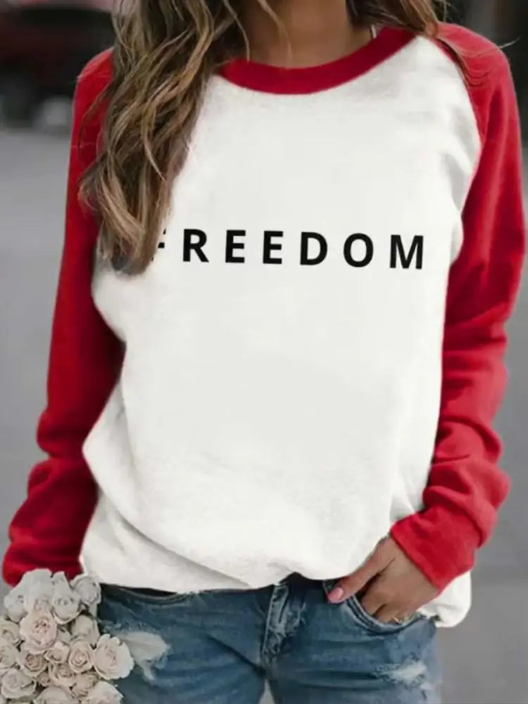 Women’s ’Freedom Isn’t Free’ American Flag Print Casual Sweatshirt A / S