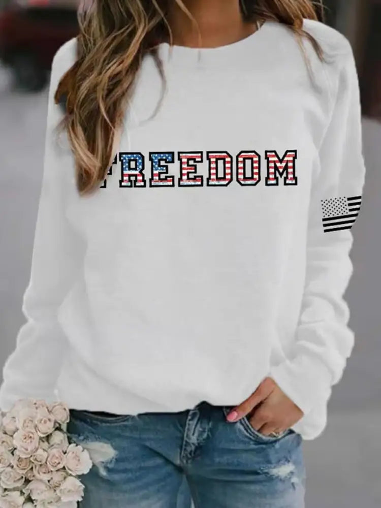 Women’s ’Freedom Isn’t Free’ American Flag Print Casual Sweatshirt A / S
