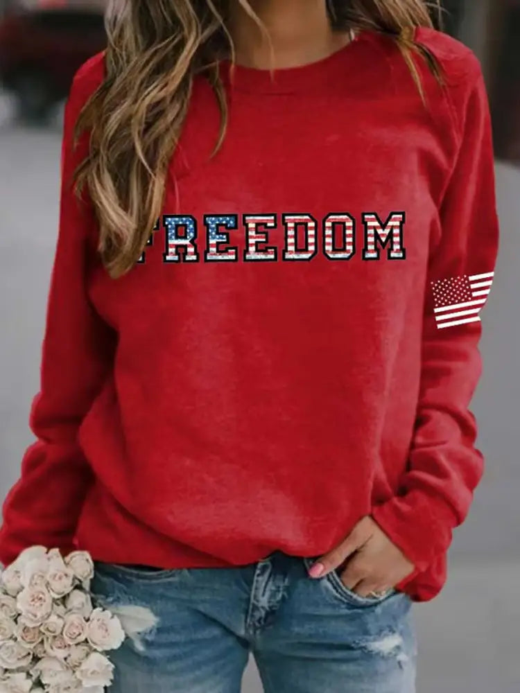 Women’s ’Freedom Isn’t Free’ American Flag Print Casual Sweatshirt B / S