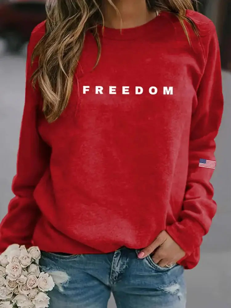 Women’s ’Freedom Isn’t Free’ American Flag Print Casual Sweatshirt B / S