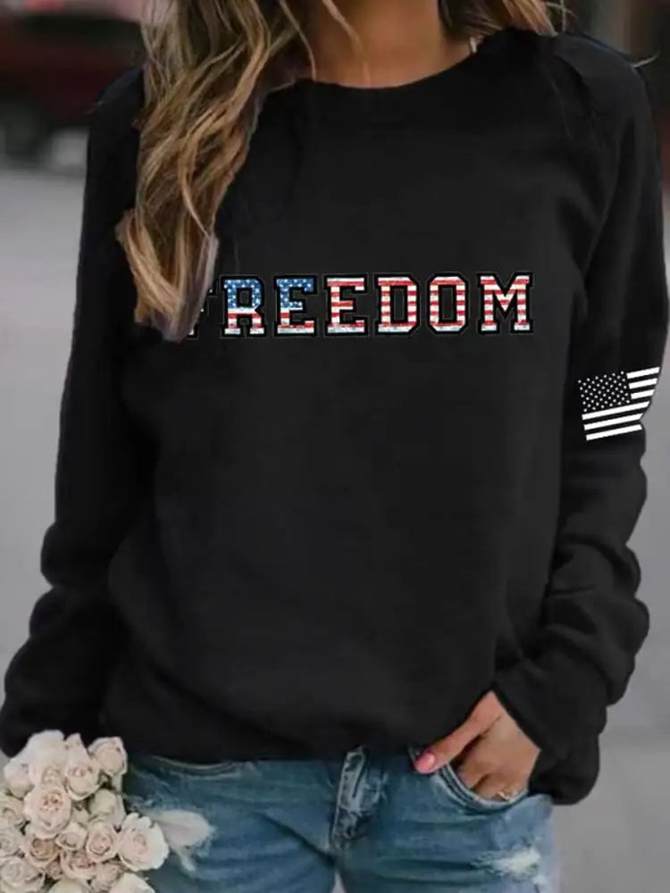 Women’s ’Freedom Isn’t Free’ American Flag Print Casual Sweatshirt C / S