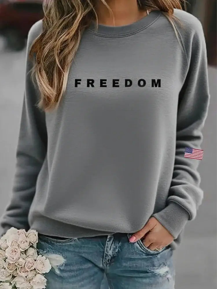 Women’s ’Freedom Isn’t Free’ American Flag Print Casual Sweatshirt C / S