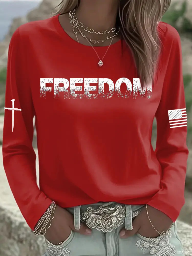 Women’s Freedom Printed Tops Red / S