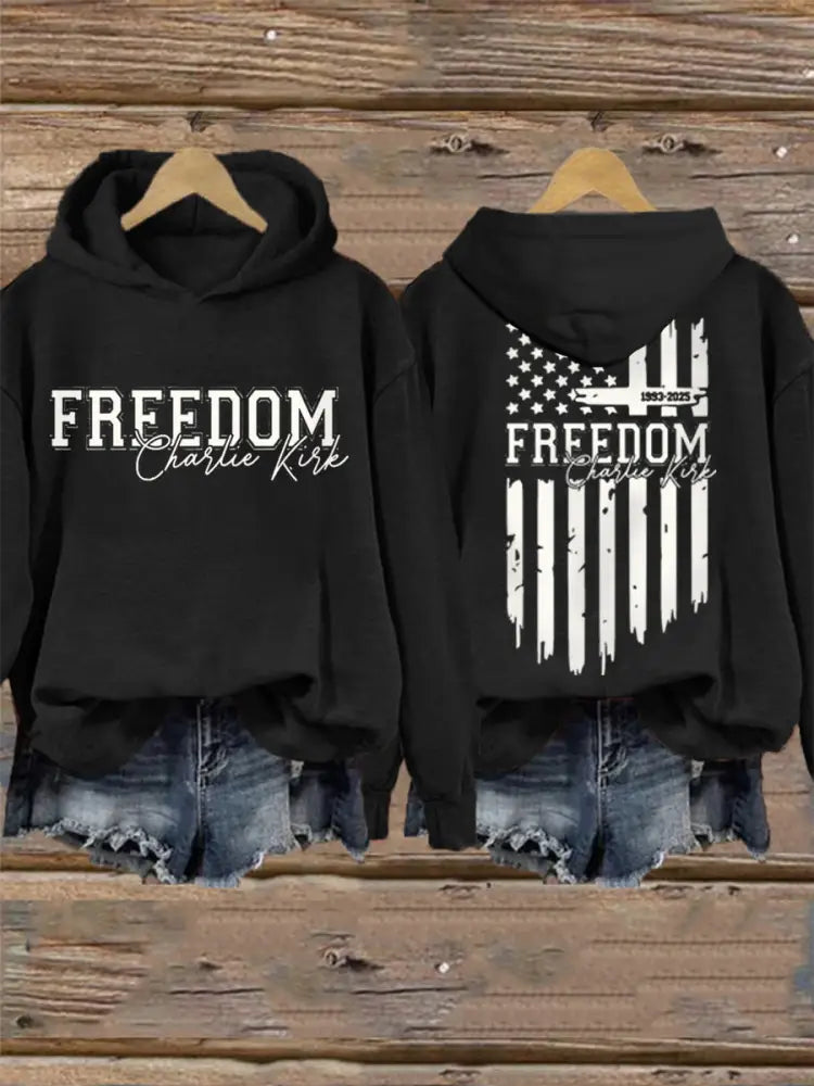 Women’s Freedom USA Flag Print Hoodie Black / S
