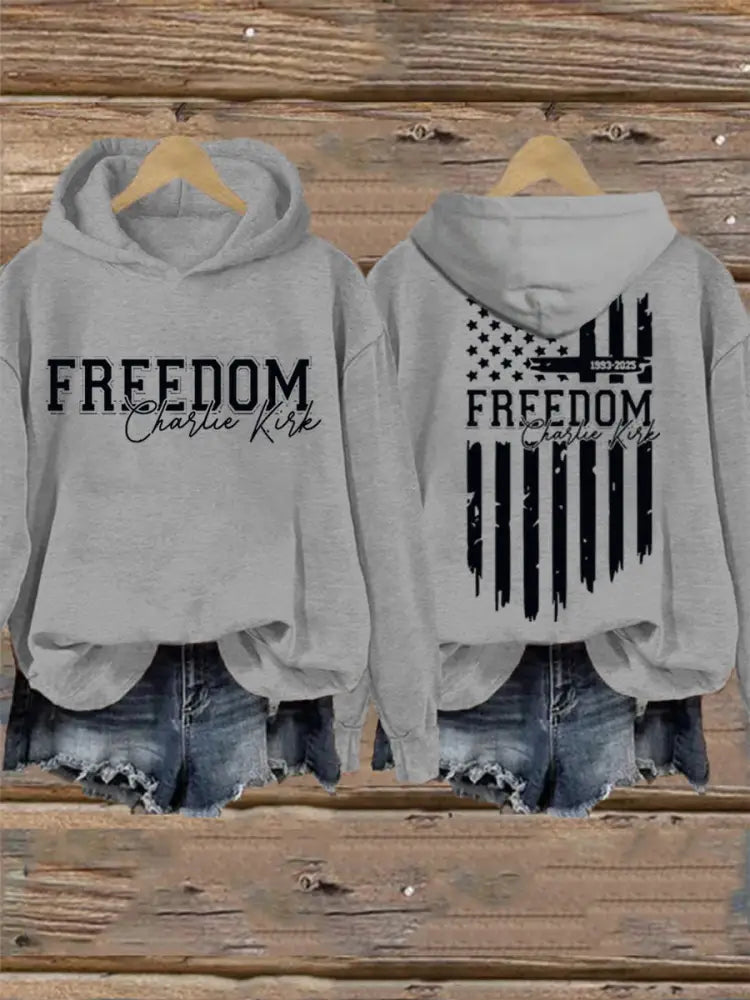 Women’s Freedom USA Flag Print Hoodie Light Gray / S