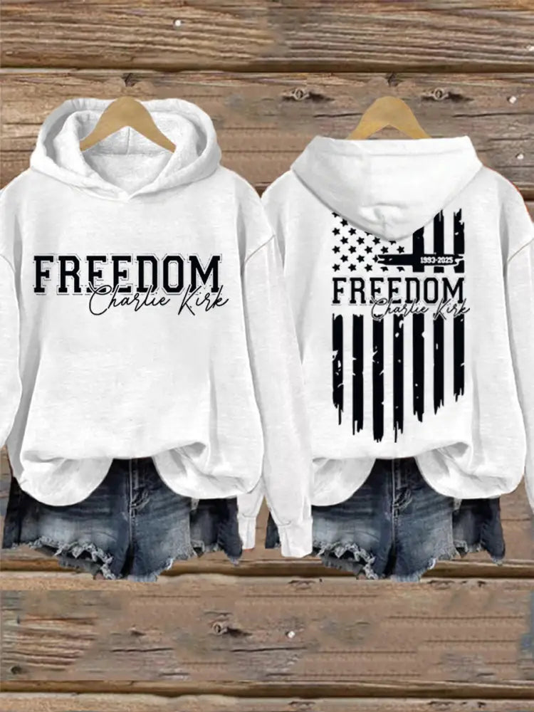 Women’s Freedom USA Flag Print Hoodie White / S