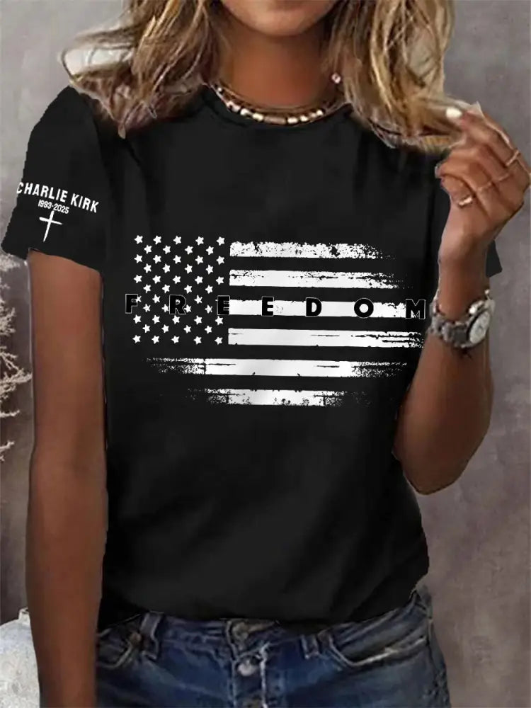 Women’s Freedom USA Flag Print Tee Black / S