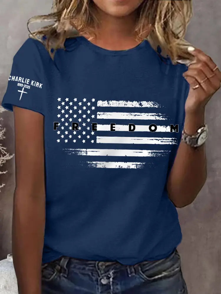 Women’s Freedom USA Flag Print Tee Navy Blue / S
