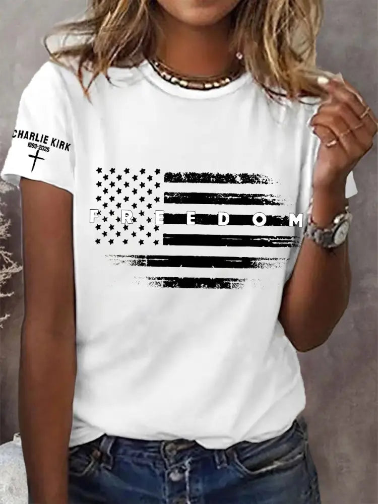 Women’s Freedom USA Flag Print Tee White / S
