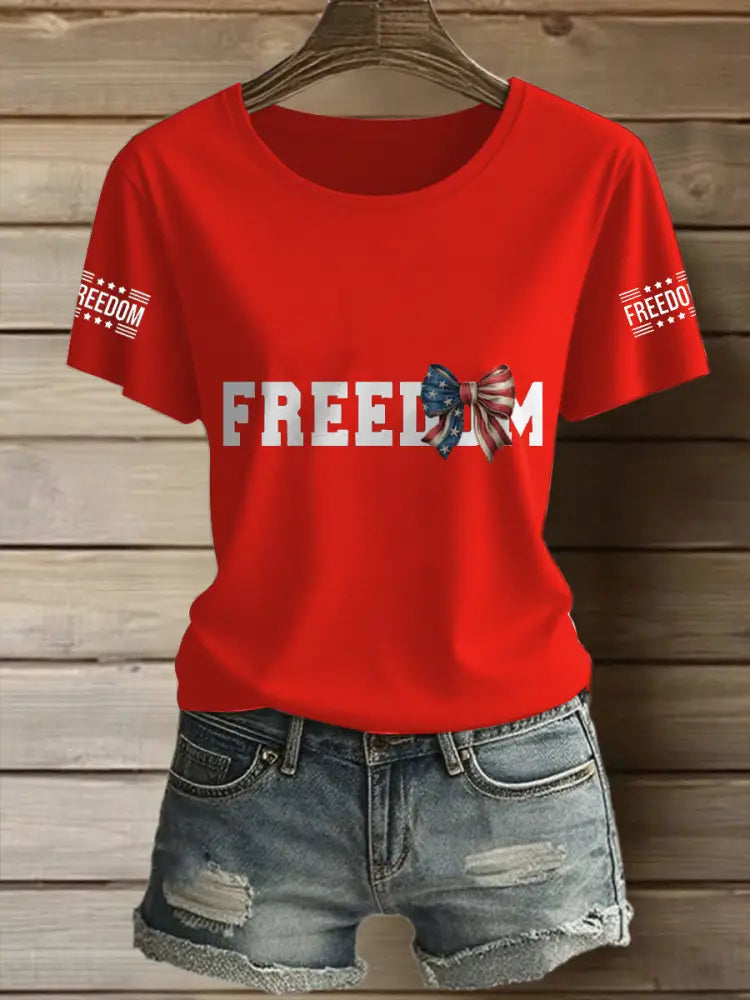 Women’s Freeodm Printed Vintage Fashion Loose Short Sleeve T-Shirt Red / S