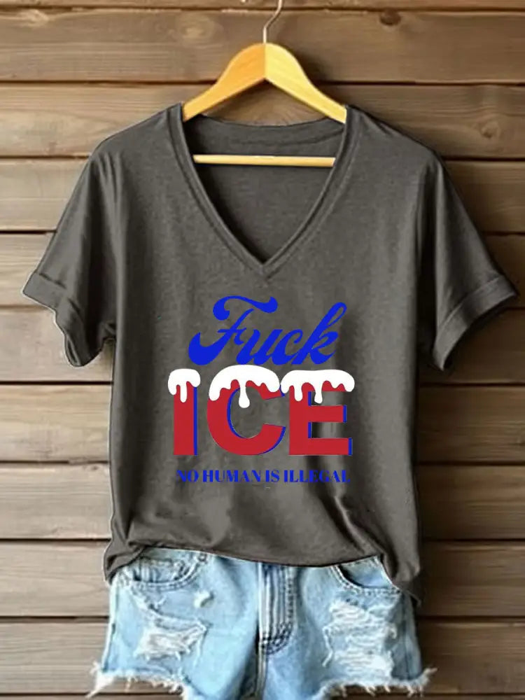Women’s Fuck ICE Printed Casual T-shirt Dark Gray / S