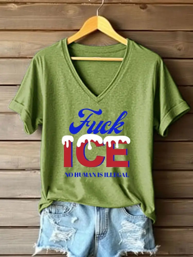 Women’s Fuck ICE Printed Casual T-shirt Green / S