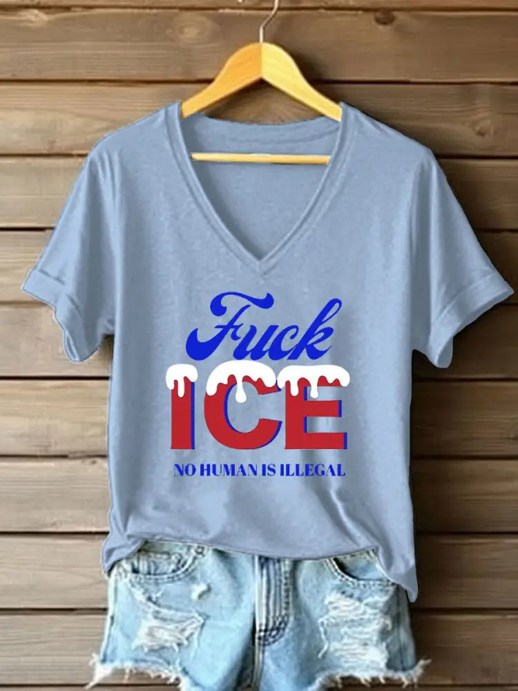 Women’s Fuck ICE Printed Casual T-shirt Sky Blue / S