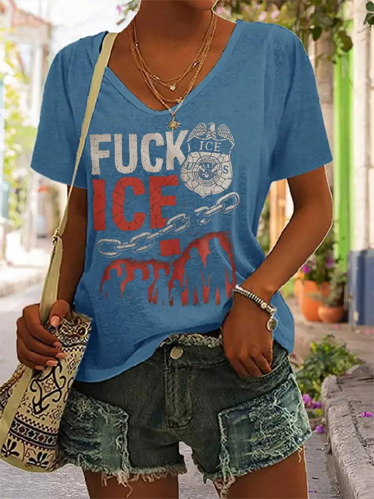 Women’s Fuck ICE V-Neck Tee Blue / S