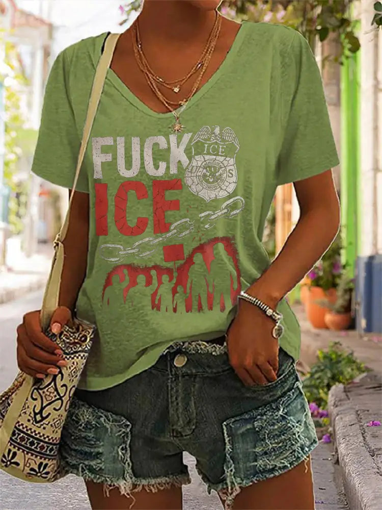 Women’s Fuck ICE V-Neck Tee Green / S