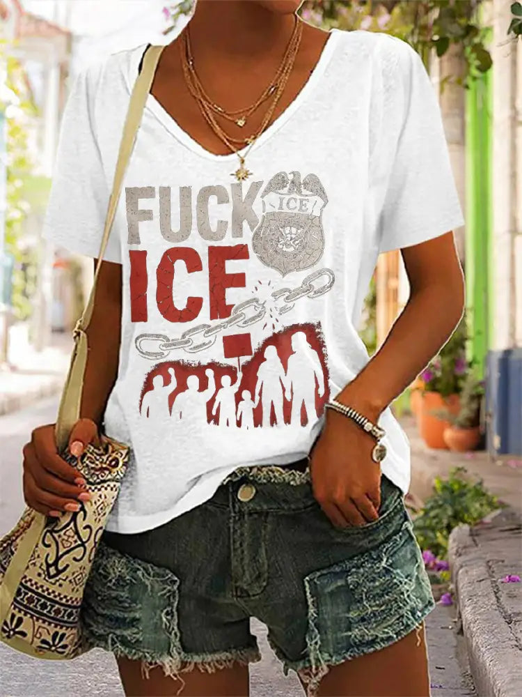 Women’s Fuck ICE V-Neck Tee White / S