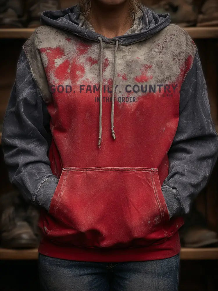 Women’s God Family Country In That Order Print Hoodie As picture / S