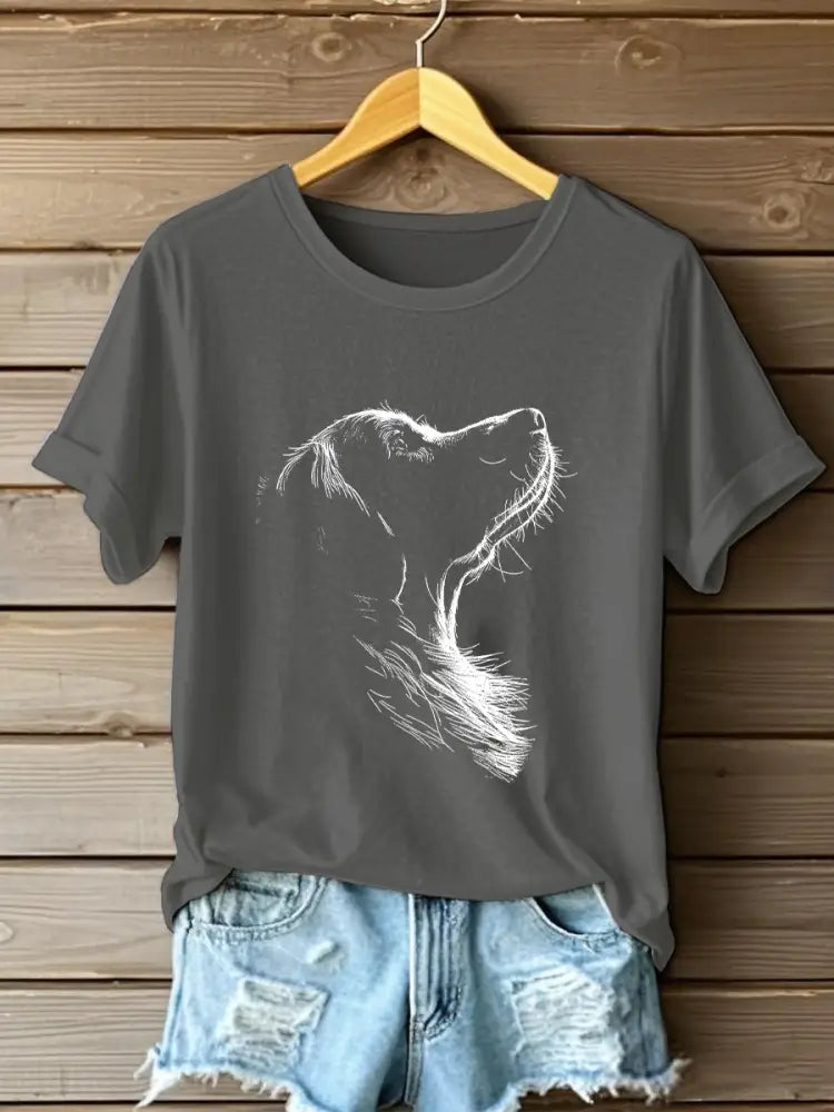 Women’s Golden Retriever Printed Casual T-shirt Dark Gray / S