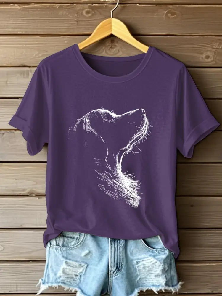 Women’s Golden Retriever Printed Casual T-shirt Purple / S