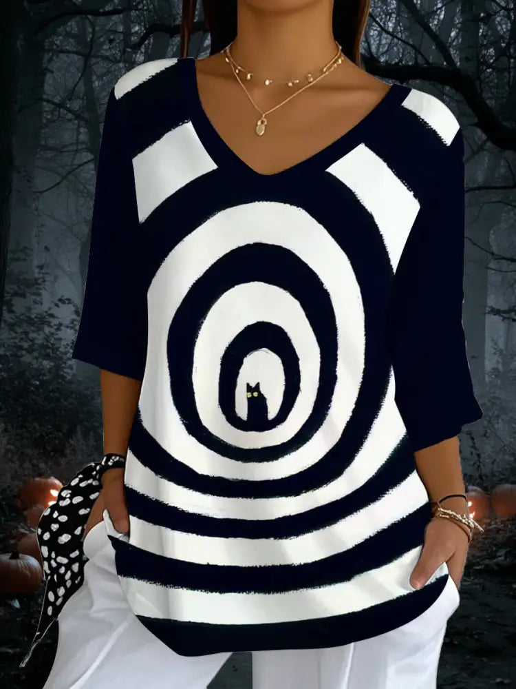 Women’s Halloween Cat Print Top Black / S