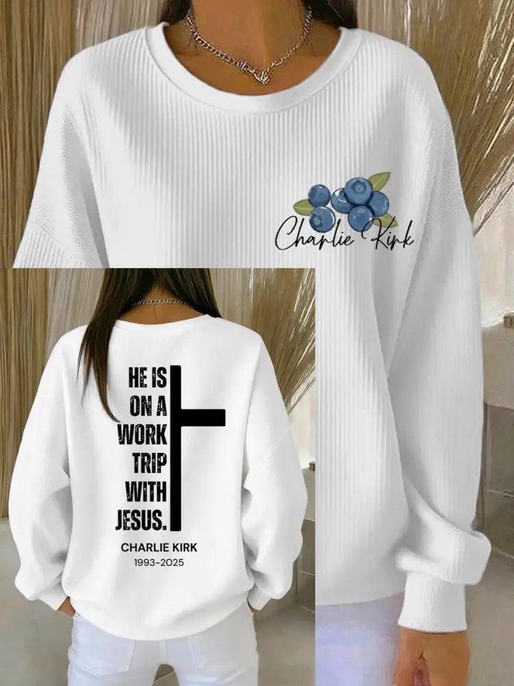 Women’s He’s On A Work Trip With Jesus Sweatshirt White / S