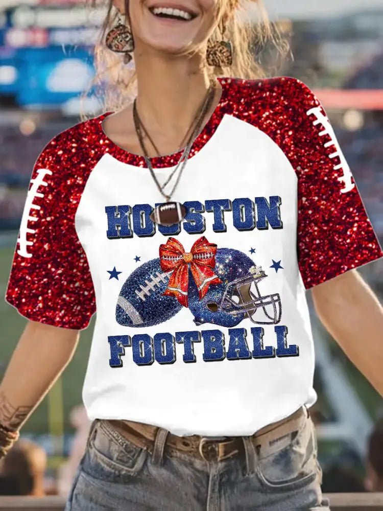 Women’s Houston Football Round Neck Short Sleeve T shirt Red / S