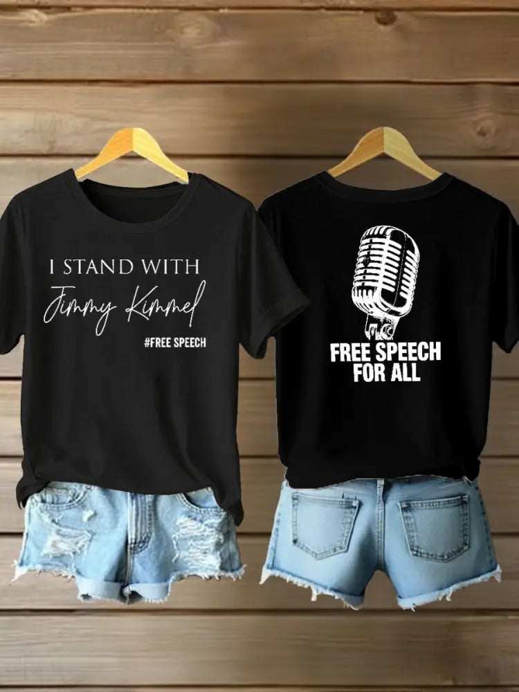 Women’s I Stand with Jimmy Kimmel Iron On Short Sleeve T-Shirt Black / S