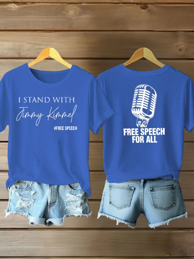 Women’s I Stand with Jimmy Kimmel Iron On Short Sleeve T-Shirt Blue / S