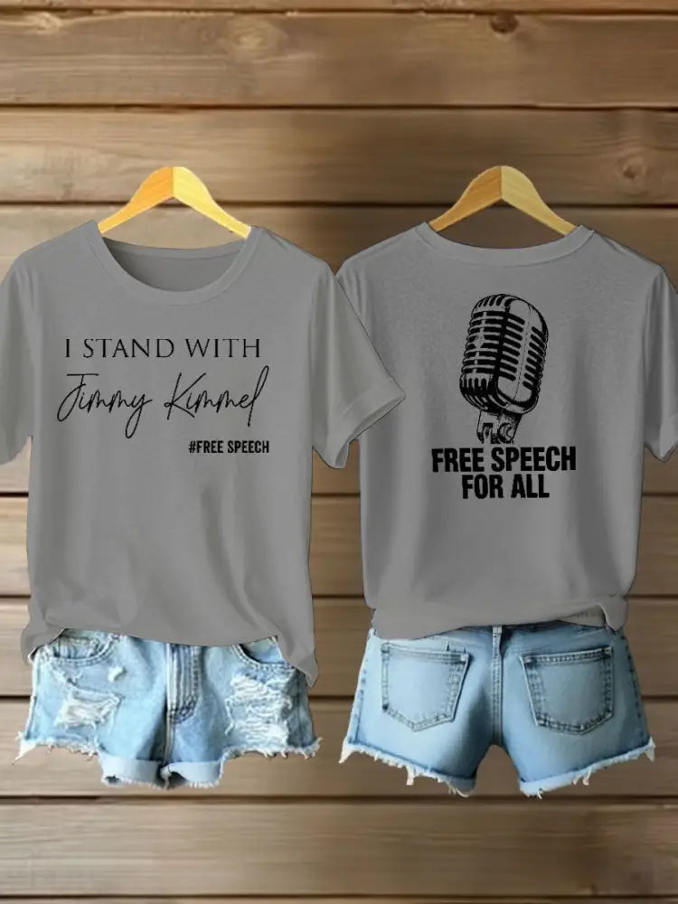 Women’s I Stand with Jimmy Kimmel Iron On Short Sleeve T-Shirt Light Gray / S