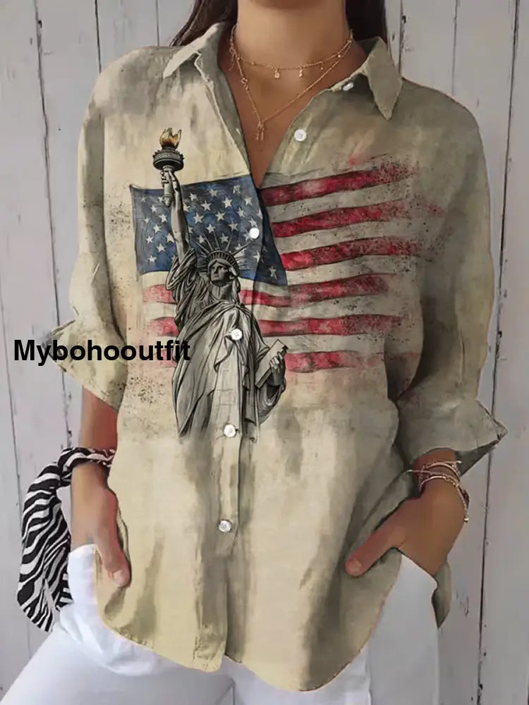 Women’s Independence Day Art Print Casual Shirt A / S