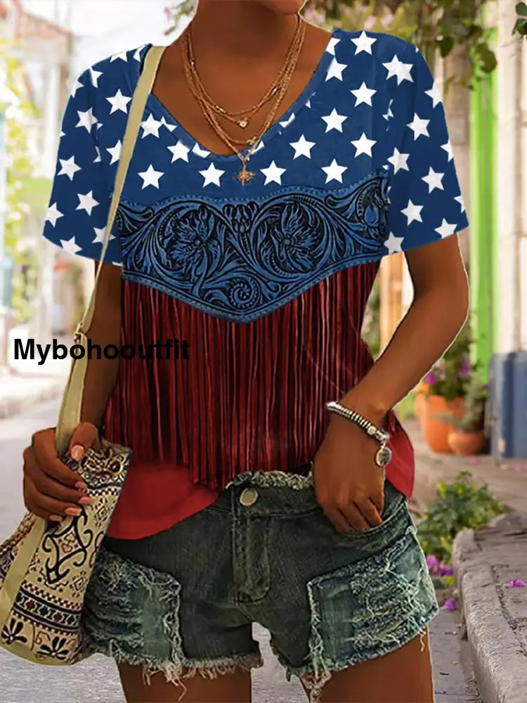 Women’s Independence Day Art Print Casual T-Shirt A / S
